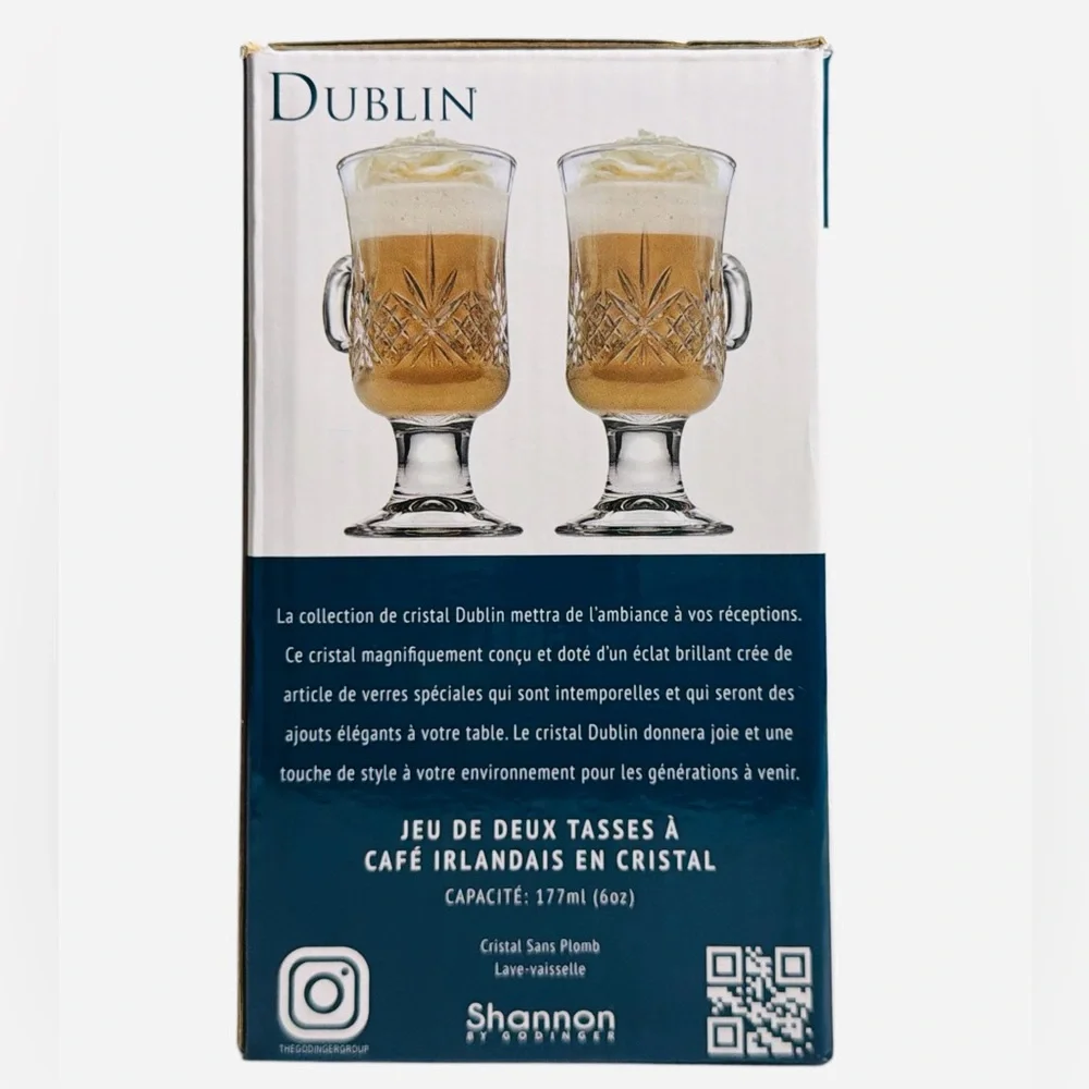 Shannon by Godinger Dublin Collection Set of 2 Crystal Irish Coffee Glasses